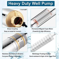 1HP 4″ Deep Well Submersible Pump 220V 37GPM 207FT Max 100ft Cord w/Control box