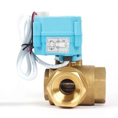 U. S. Solid 3 Way T Type Motorized Ball Valve w/ Hand Wheel 1in Brass 9-24V