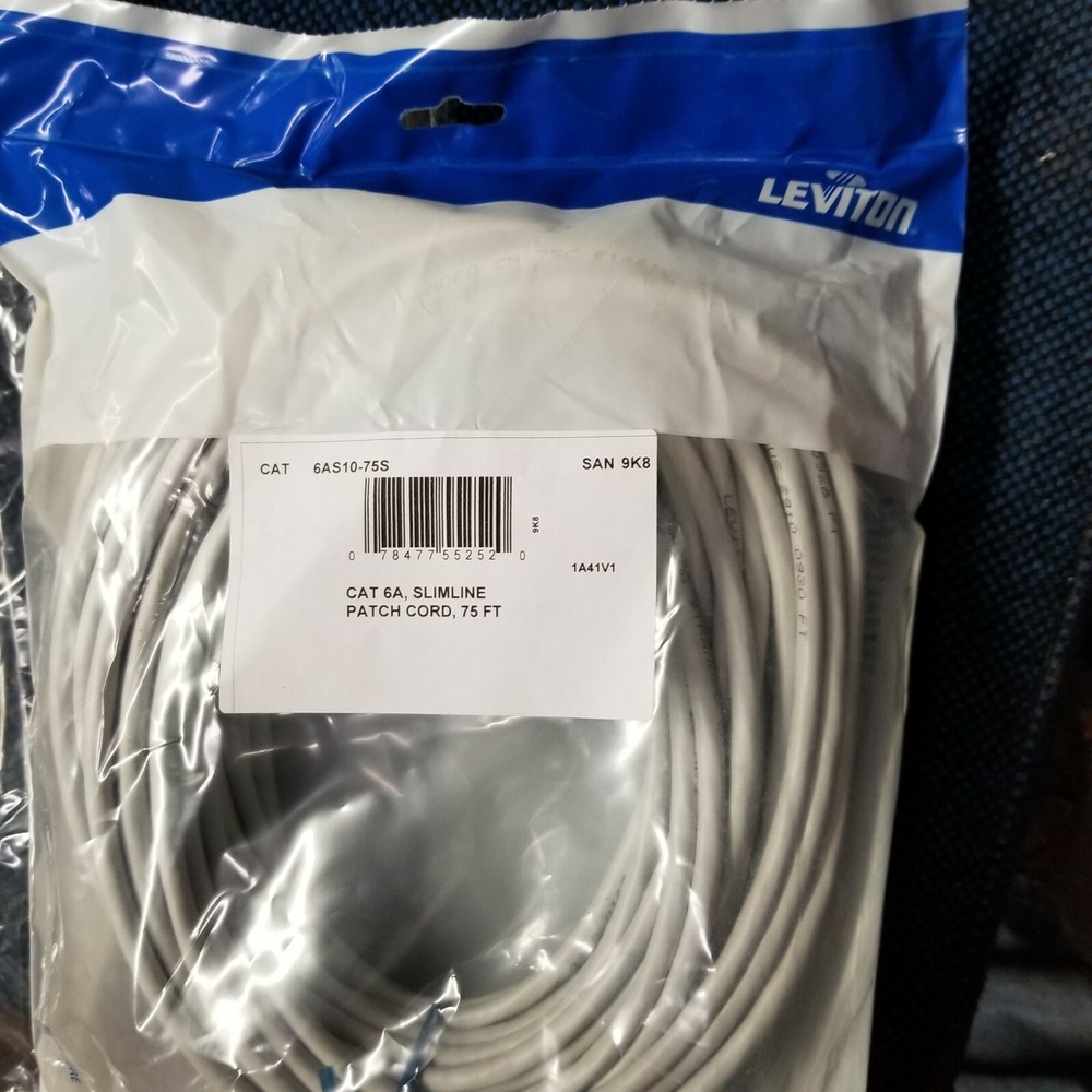 LEVITON 6AS10-75S 75ft CAT 6A Slimline Patch Cord NEW