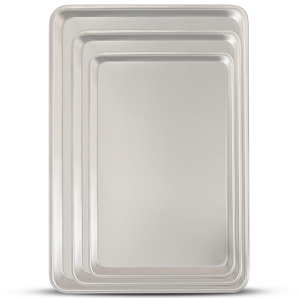 Baking Sheet Pan Set of 3, Commercial Quality 13x9in 15x10in 18x13in, Silver