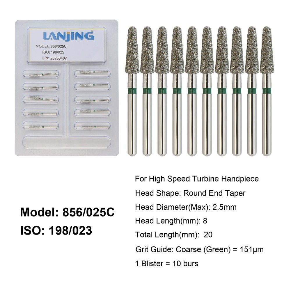 Dental Diamond Burs FG Round End Taper Football Bur Coarse Fine High Speed 856