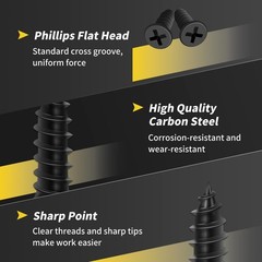 Wood Screws 5/8 Inch, 100 PCS Premium Flat Head Phillips Black Wood Screws, S…