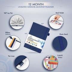 Planner for 2026-2027, Undated Weekly A5-Weekly Planner, Dark Blue