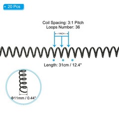 11mm(7/16″) Spiral Binding Coils, 20 Pcs Spirals 80 Sheet Capacity, Black