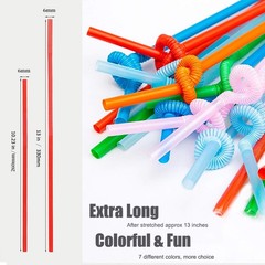 ALINK 300 PCS Flexible Plastic Drinking Straws, 10.2 Inches One Size, Rainbow
