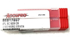 2PC Accupro 86817897 3/16″ 4FL Corner Radius End Mill .015R Solid Carbide AlTiN