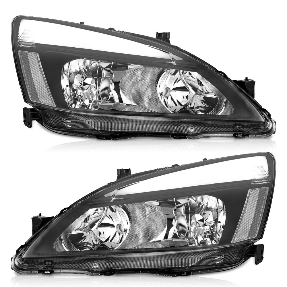 Headlights 2003-2007 Honda Accord Coupe Sedan Chrome Amber Reflector Pair