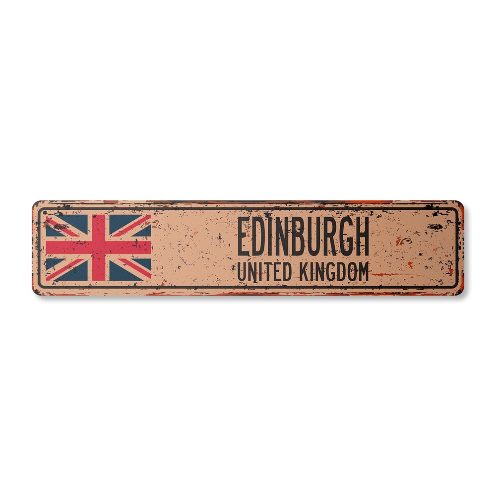 EDINBURGH UNITED KINGDOM Vintage Street Sign British Britons Brits flag city