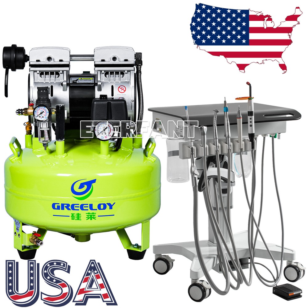 Dental Delivery Cart Adjustable Treatment Unit 4Hole/40L Oil-Free Air Compressor