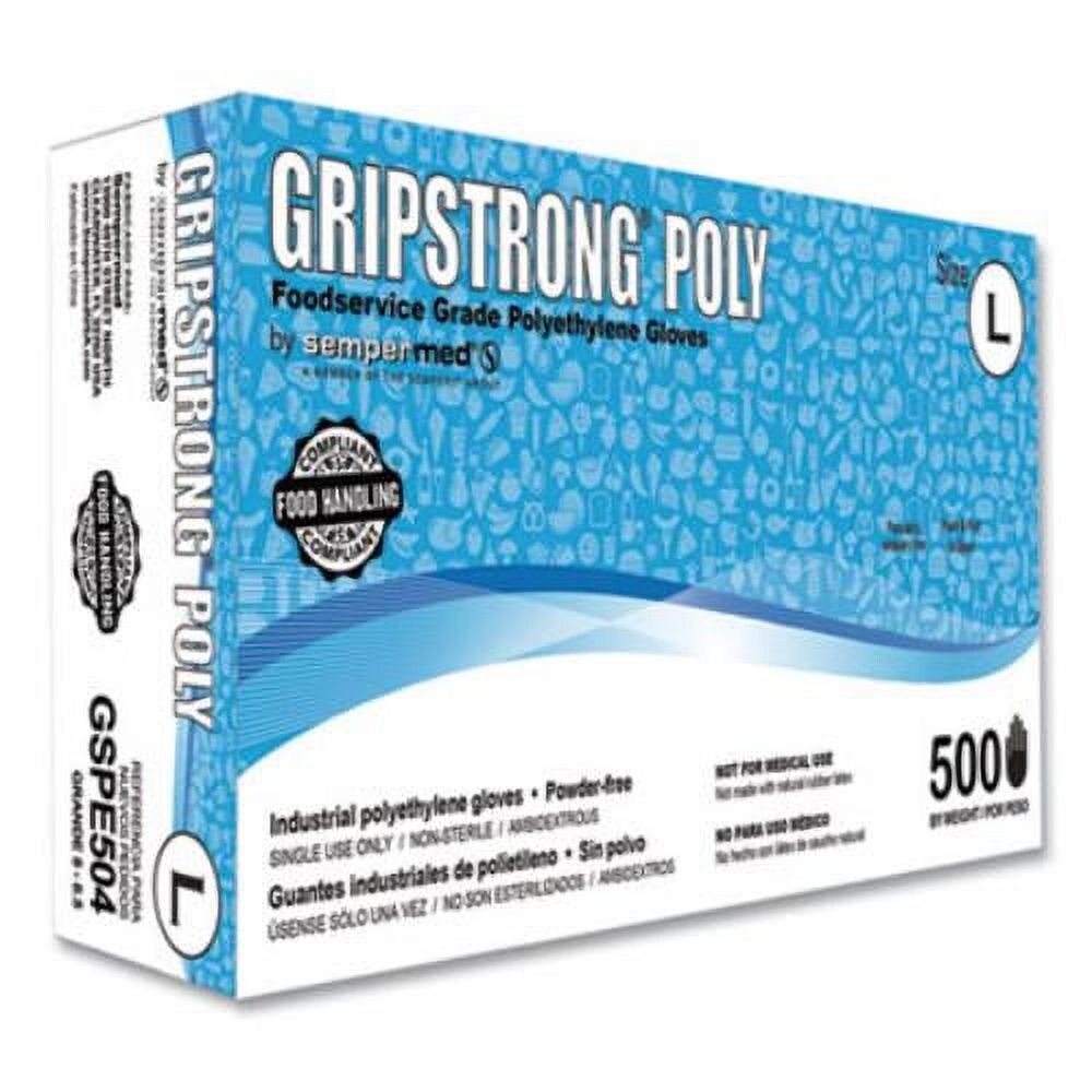 SemperMed GSPE504 Foodservice Grade Polyethylene Gloves, Clear, Large, 500/Box