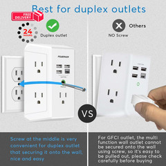 USB Wall Charger, POWERIVER Multi Outlet Extender Surge 3U1C/Standard, White