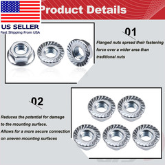 1/4-20 Serrated Flange Hex Nuts, Hexagon Flange Nuts 304 Stainless Steel, 50pcs