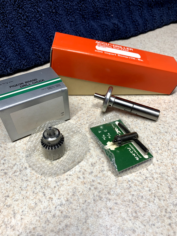 Machinist Sensitive Hand Feed 1/2″ Arbor and a Pigeon drill Chuck (NOS)