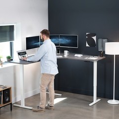VIVO Dark Gray / White Electric 71″ x 71″ Curved Corner Stand Up Desk