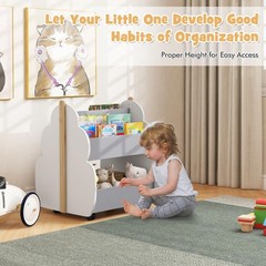 Costzon Kids Bookshelf Universal Wheels 2-Tier Toddler Bookshelf Wooden Book