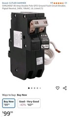 NEW Eaton CHN240GF 40 Amp 2 Pole GFCI Ground Fault Circuit Breaker Cutler Hammer