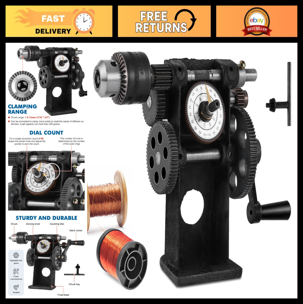 Coil Winding Machine Hand Winder 1/16″-1/2″ with Counter for Motor & Guitar Coil