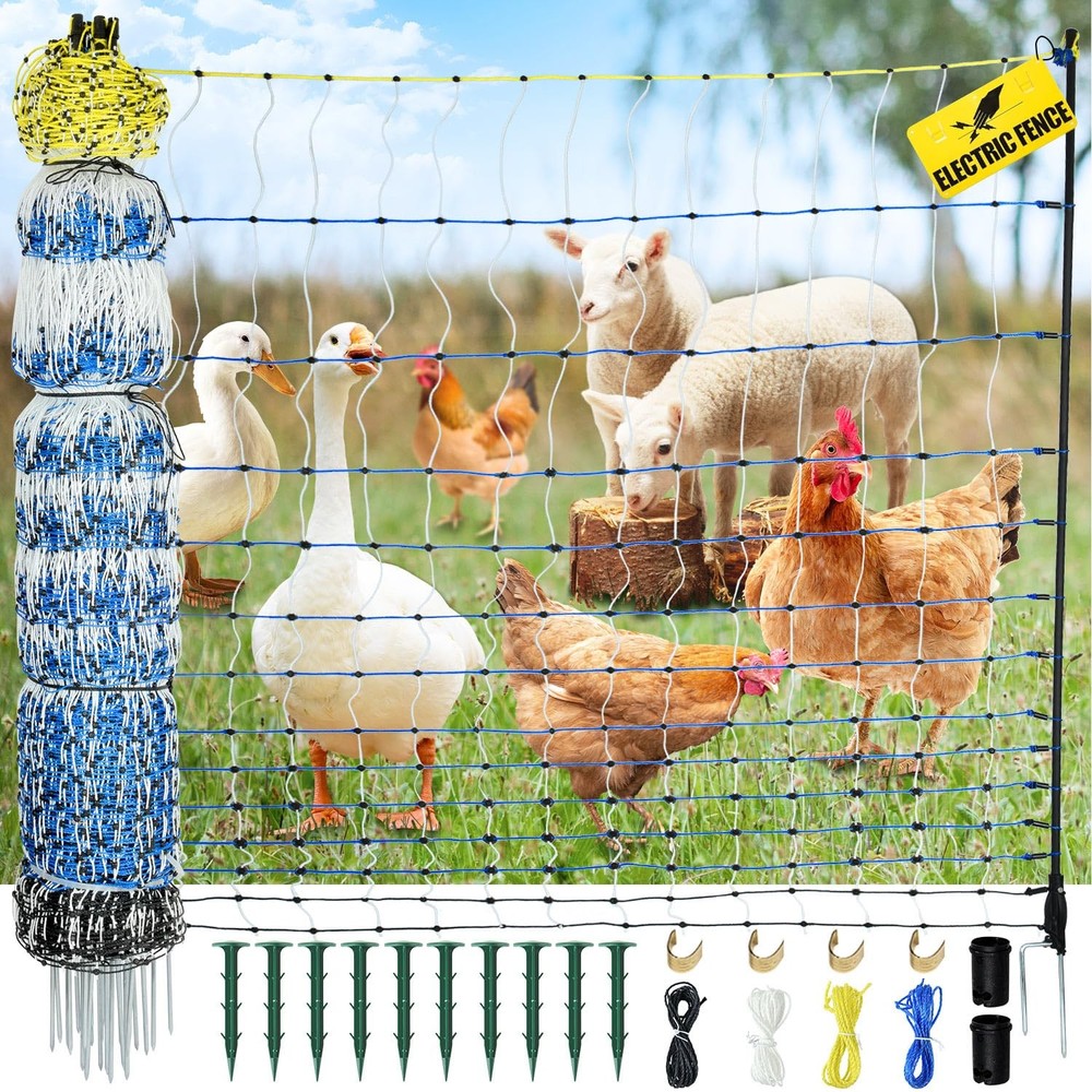 Electric Netting Fence Kit Sheep Fencing 35″H x 164’L with Posts Spikes