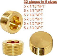 Brass Hex Counter Sunk Plug 1/16″ 1/8″ 1/4″ 3/8″ 1/2″ 3/4″ NPT