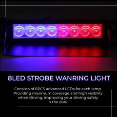 LED Dash Emergency Strobe Lights Interior Windshield Red Blue Warning Light H…