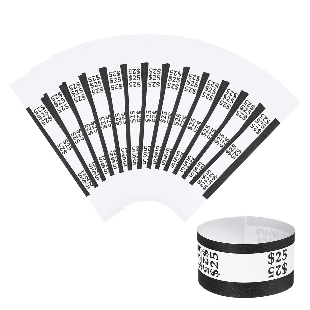 200Pcs Money Band 25 Dollar Money Bill Wrapper Self-Adhesive Bill Band Black