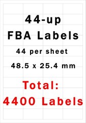 Amazon FBA 44-UP Labels White 48.5 x 25.4 mm on A4 – 100 Sheets – 4400 Labels