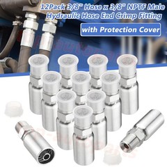 12Pack 3/8″ I.D. Hose x 3/8″ NPTF Male Hydraulic Hose End Fittings with Cover