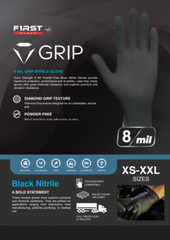 First Glove Grip Black Nitrile Disposable Gloves 8 Mil Raised Diamond Texture