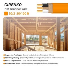 10/2 NM-B Cable 100FT w/Ground Solid Copper 600V UL Listed Orange Jacket