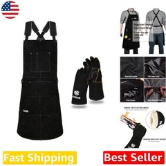 Durable Leather Welding Apron, Adult Unisex, Spark & Flame Resistant, 6 Pockets