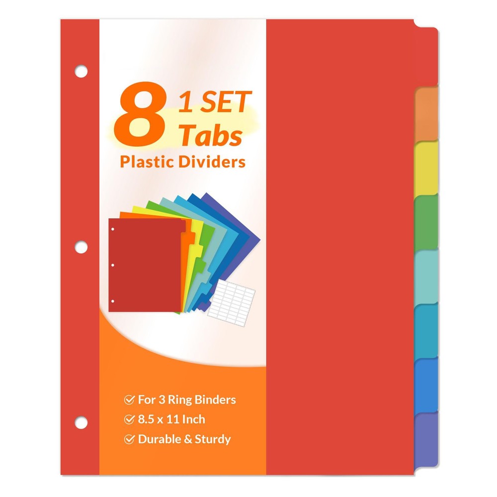 Bright Color Binder Dividers, 8 Tabs for 3 Ring Folder, Home Use