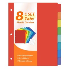 Bright Color Binder Dividers, 8 Tabs for 3 Ring Folder, Home Use