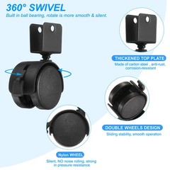 4Pcs 2″ Nylon Swivel Caster Wheels with Brake 0.63″ U Bracket Caster Black