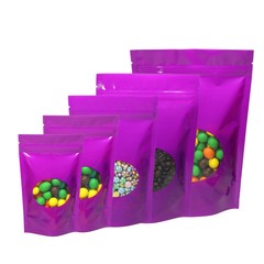 Reclosable Zipper Purple Mylar Foil Stand Up Freeze Dried Candy Window Bag Pouch