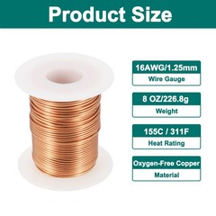 16 AWG Magnet Wire 16 Gauge 8 oz Enameled Copper Wire 155C(311F) Copper Color