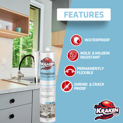 Kraken Bond 100% Clear Silicone Caulk ( 12×10.1 fl.oz) 12 Pack