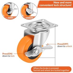 4PCS 2.5″ Heavy Duty Caster Wheels with Brake, Swivel PU Locking Castors Set