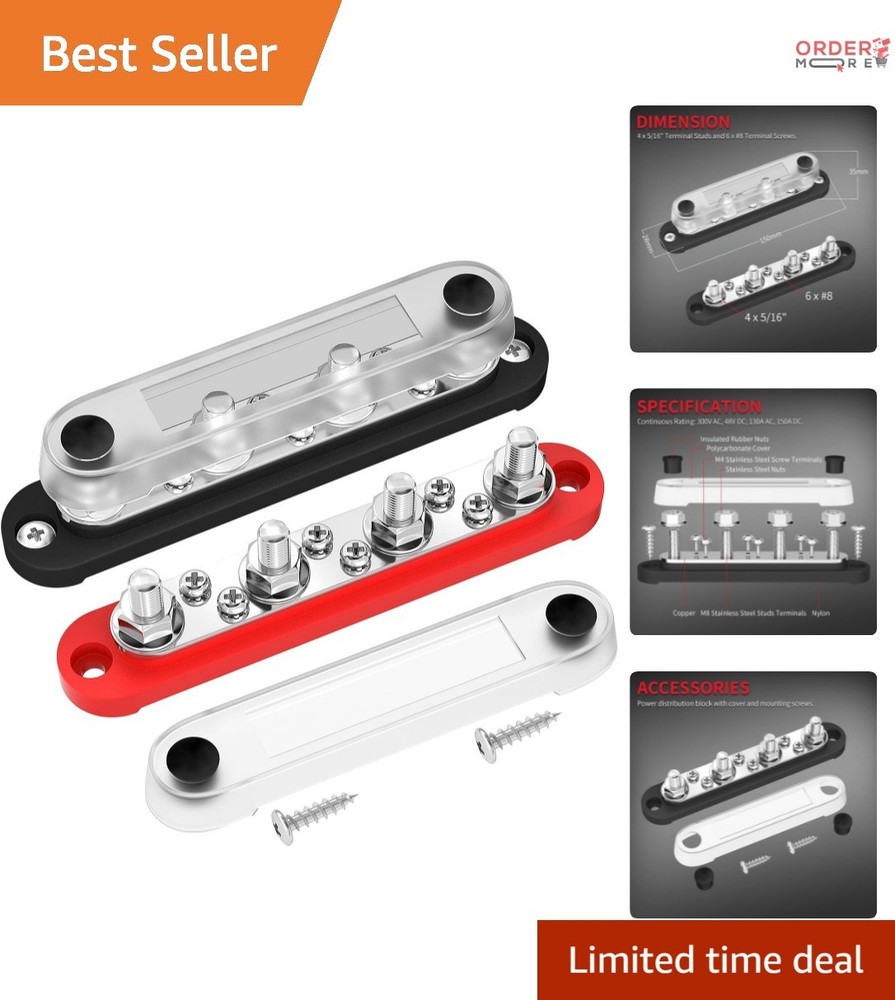 Bus Bar Terminal Block Copper Stainless Steel 4x M8 Stud 12V-48V Marine