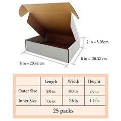 8x8x2 Inches Shipping Boxes Set of 25,White Corrugated Mailing Cardboard Box …