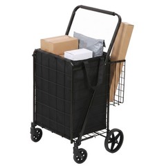 Collapsible Rolling Grocery Cart 88LB Load Capacity w/ Oxford Cloth Liner Black