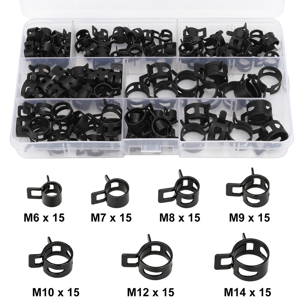 105x Hose Spring Clamps 6-14mm Fastener Fuel Water Line Pipe Air Tube Clips Kit