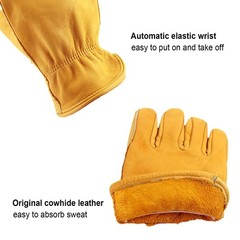 Leather Work Gloves Men 3 Pairs Cowhide Reinforced Palm Keystone Thumb Garden