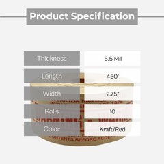 10 Rls Water Activated Reinforced Red Print Gummed Packing Tape 70mm” x 450′