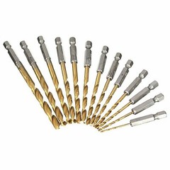 13pcs 1/4” Hex Shank Titanium Coated HSS Steel DRILL BIT Set Metal Wood Plastic