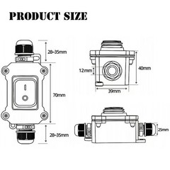 Waterproof Inline Cord Switch,DPST AC 20A-125V,16A-250V On Off Toggle 1/2/3/4PCS