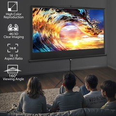 Projector Screen and Stand 84″ Indoor Outdoor 16:9 4K HD with Carry Bag Black