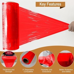 4 Rolls 18″x1500′ Red Stretch Wrap 60 Ga Color Coding Moving Packaging