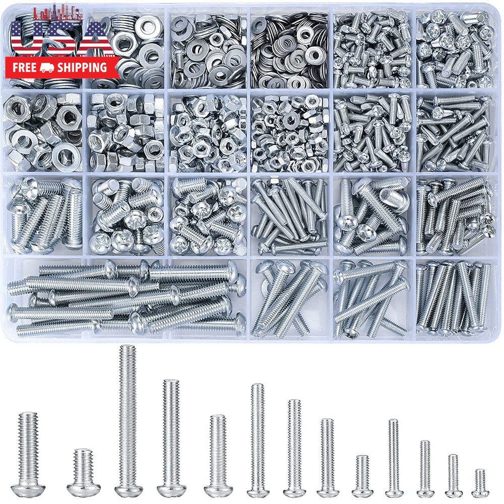 1080 Pcs Screws Bolts and Nuts Assortment Kit, Metric Machine Screws and Nuts an