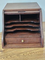Antique 1900s Wooden Roll Top Tabletop. Secretary Desk Organizer Caddy Fine wood