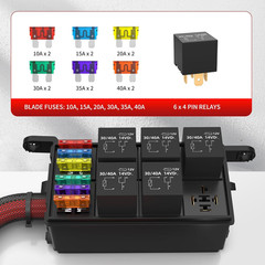 12V Fuse Relay Box 6 Way Relay Fuse Box Pre-Wired Waterproof Relays Box with 6 R